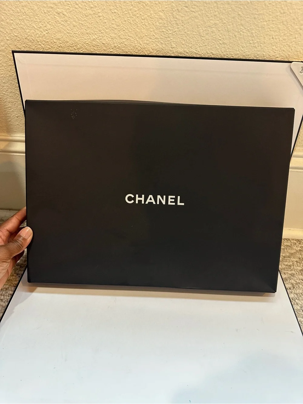 Chanel Large O-Case Black Caviar Leather Quilted Zip Pouch Burgundy Interior